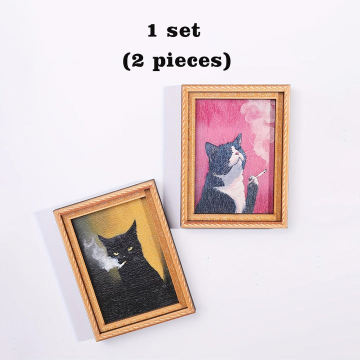 Wooden cat refrigerator magnet