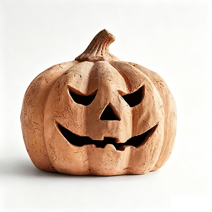 Handmade clay pumpkin lantern