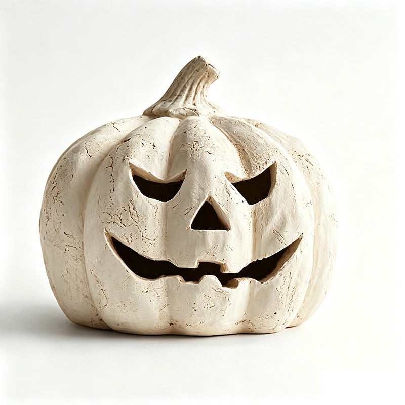 Handmade clay pumpkin lantern