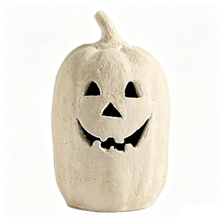 Handmade clay pumpkin lantern