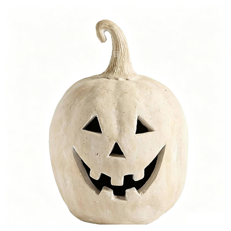 Handmade clay pumpkin lantern