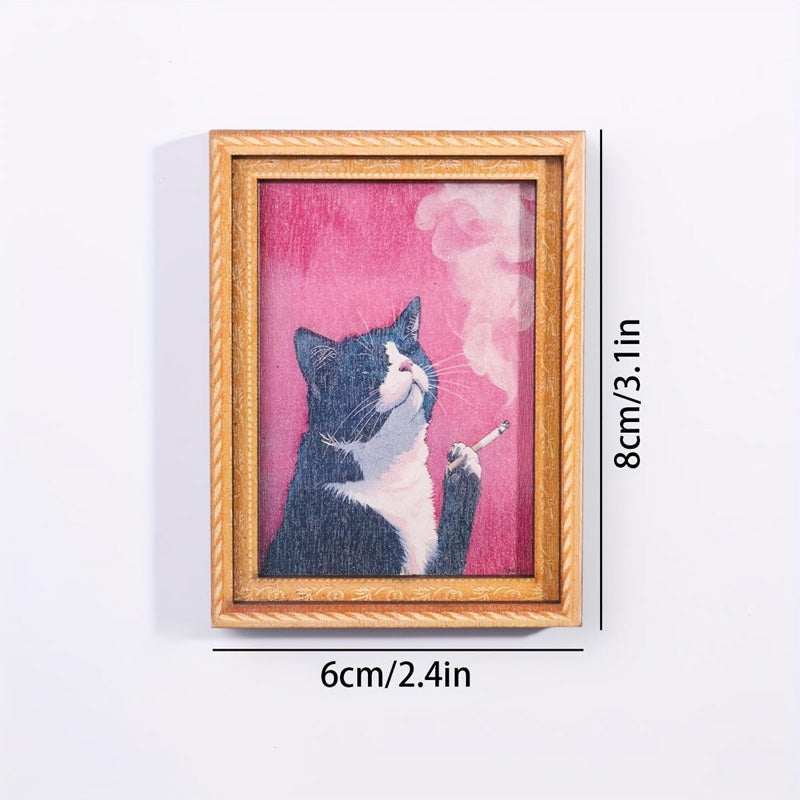 Wooden cat refrigerator magnet