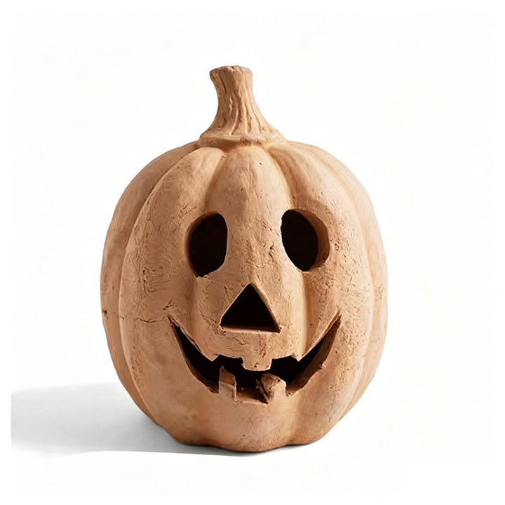 Handmade clay pumpkin lantern