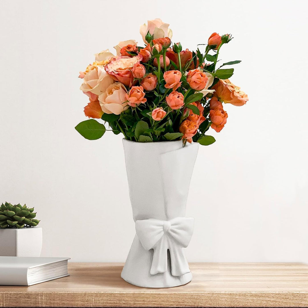 White Ceramic Bow Vase