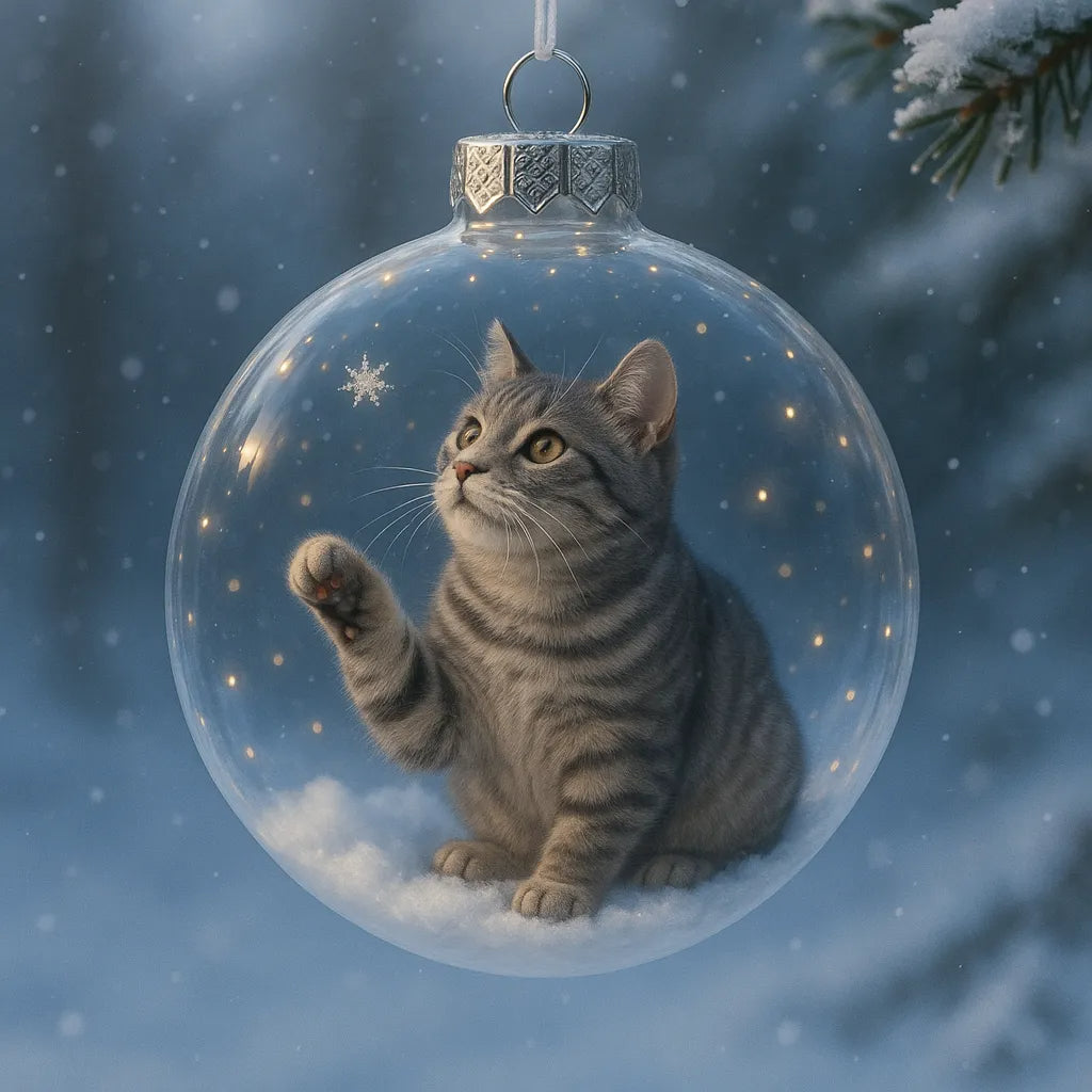 Cute Cat Christmas Glass Ornaments Collection