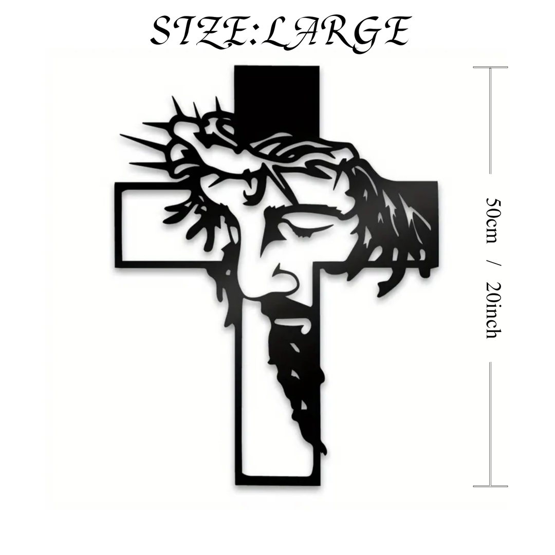 Black Metal Jesus with Crown of Thorns Cross Metal Wall Decor