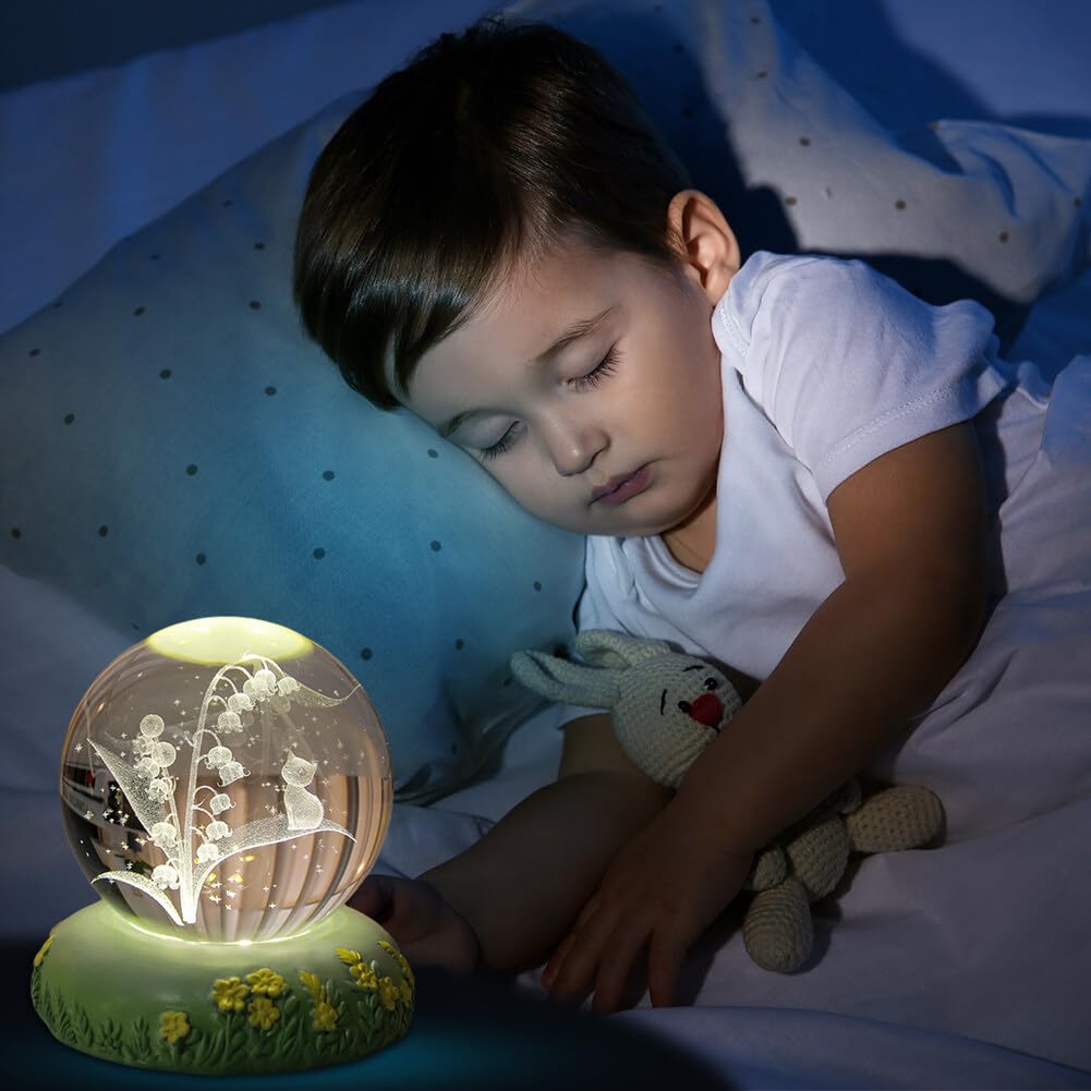 3D Flower Shaped Kitten Crystal Ball Night Light