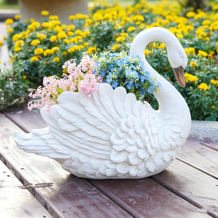 Handcrafted Unique Outdoor Swan Planter &amp; Decorative  Ornament